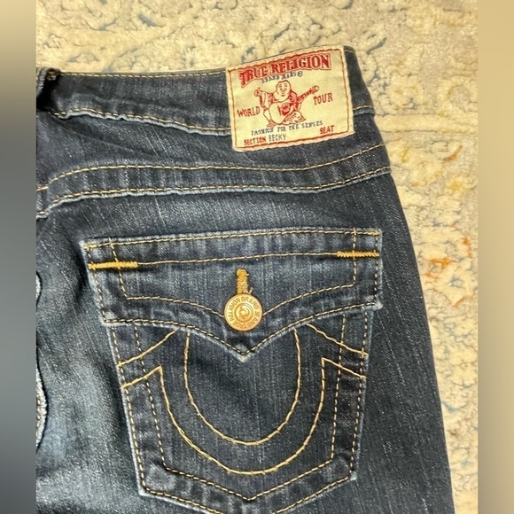True Religion Jeans Womens Size 27 Blue Denim BECKY Bootcut Flap Pockets Logo - Picture 7 of 10